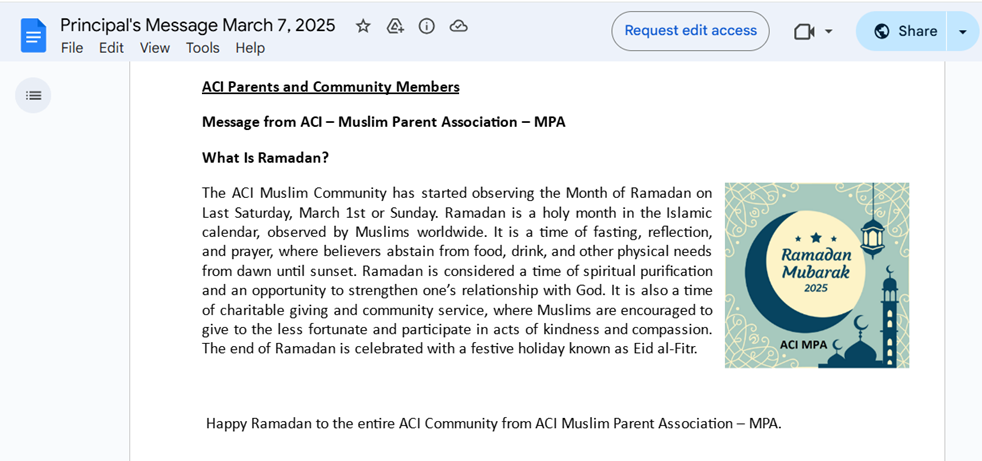 Ramadan message
